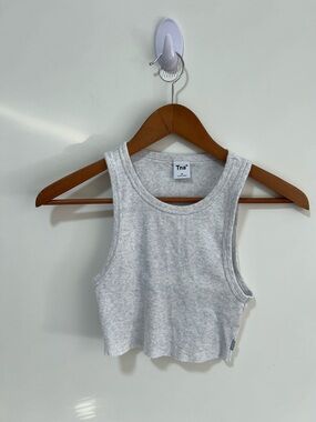 Aritzia TNA Light Gray Ribbed Crop Tank Top